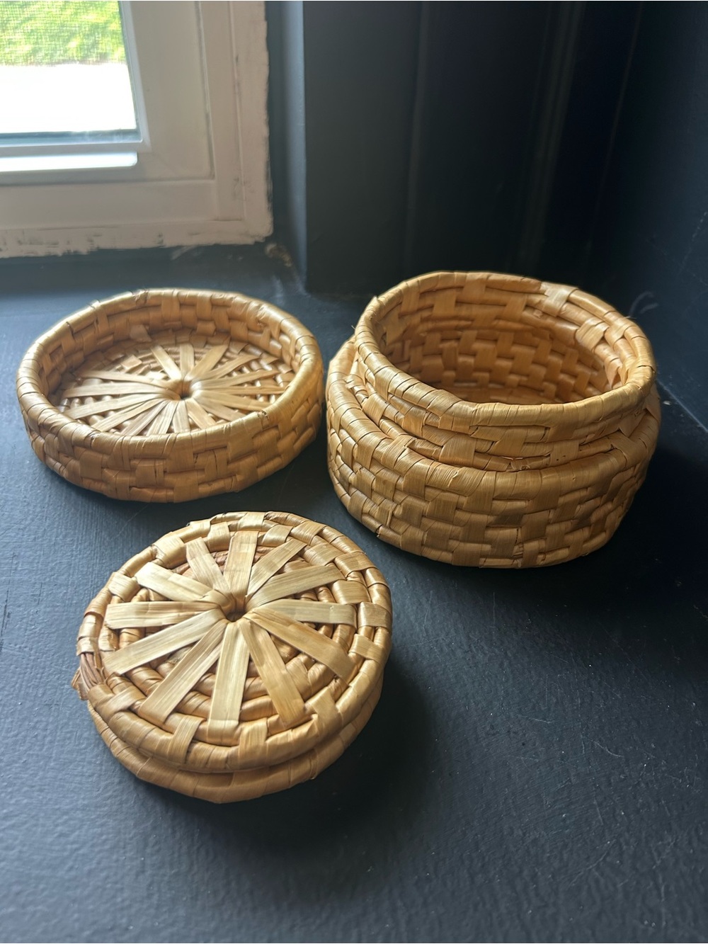 Natural Woven Rattan Coasters Set – Tan